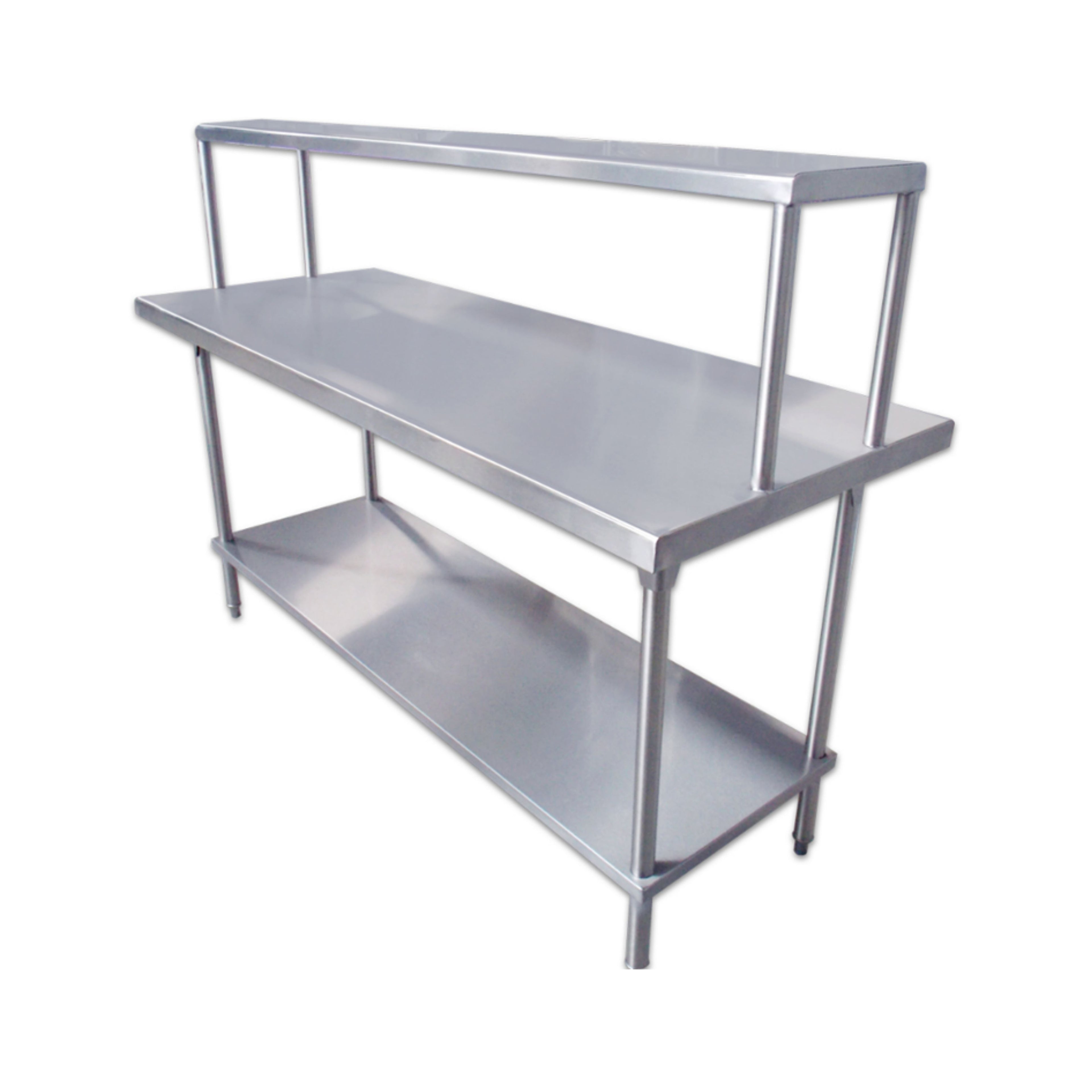 Mesa de trabajo con repisa superior y entrepaño en acero inoxidable
